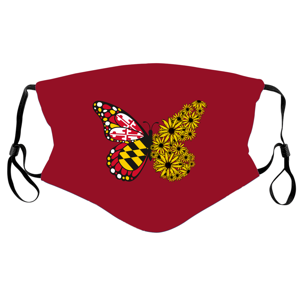 Maryland Flag & Black Eyed Susan Butterfly (Red) / Face Mask - Route One Apparel