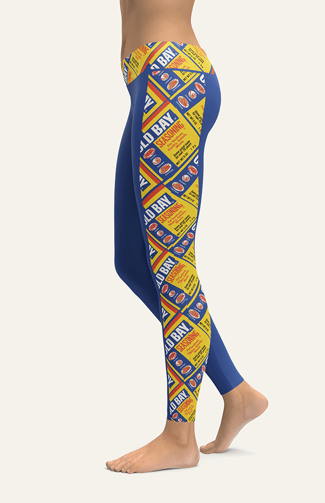 Flat Old Bay Can Pattern Sides (Royal) / Yoga Leggings - Route One Apparel