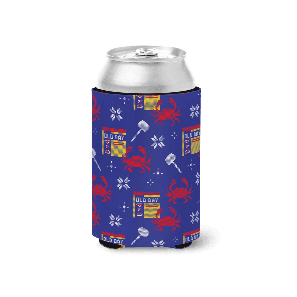Knit Old Bay Can, Crab & Mallet (Blue) / Can Cooler - Route One Apparel