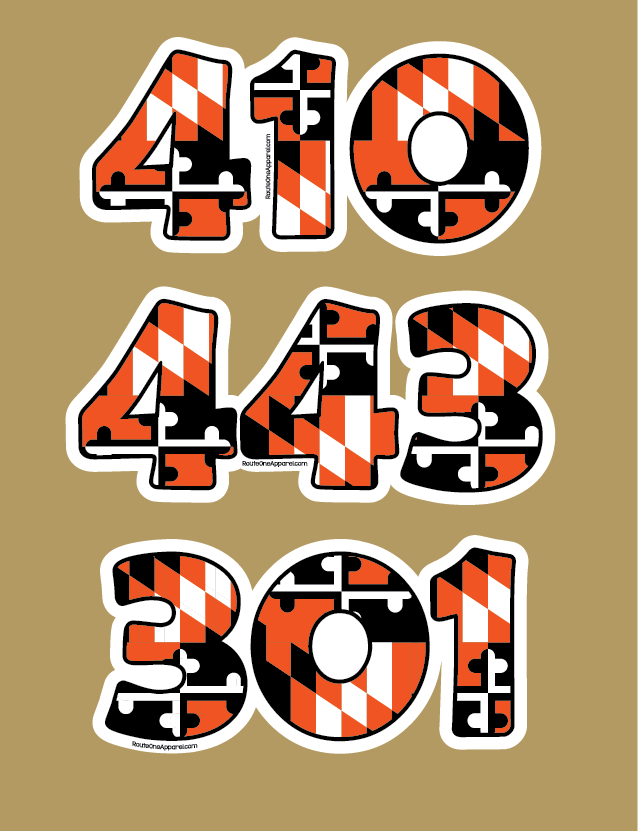 "301" Baltimore Baseball Black & Orange Maryland Flag / Sticker - Route One Apparel