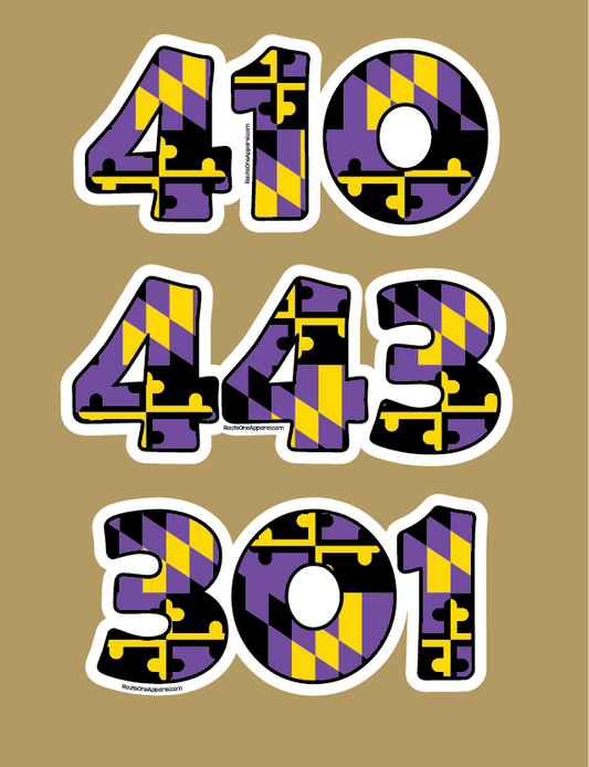 "301" Baltimore Football Purple & Gold Maryland Flag / Sticker - Route One Apparel