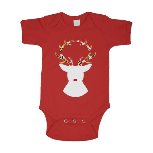 Reindeer with Maryland Flag Antlers (Red) / Baby Onesie - Route One Apparel