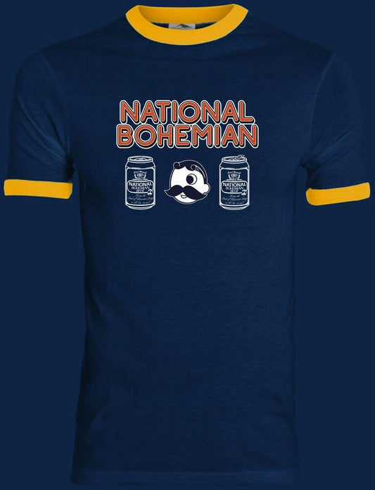 National Bohemian 70's Retro (Navy w/ Gold) / Ringer Shirt - Route One Apparel