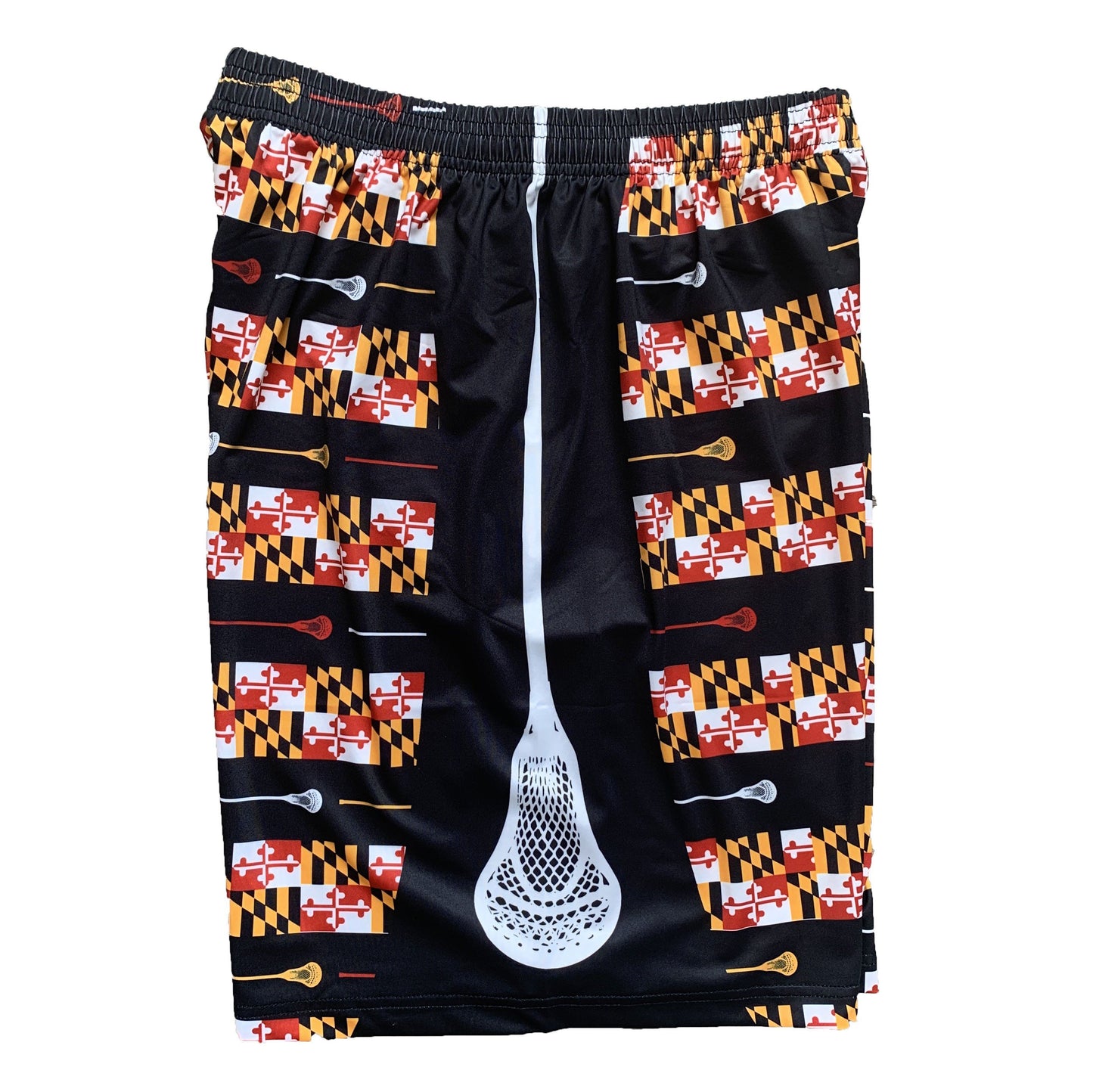 Maryland Flag and Lacrosse Stick Stripe (Black) / Running Shorts (Men) - Route One Apparel