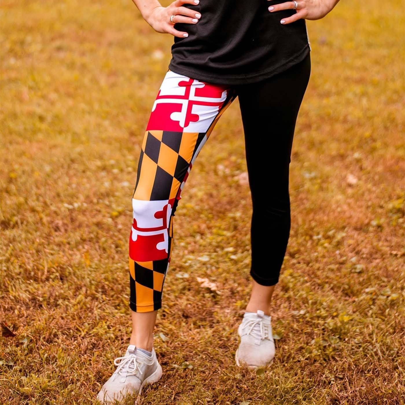 Maryland Flag Half Side (Black) / Workout Capris - Route One Apparel