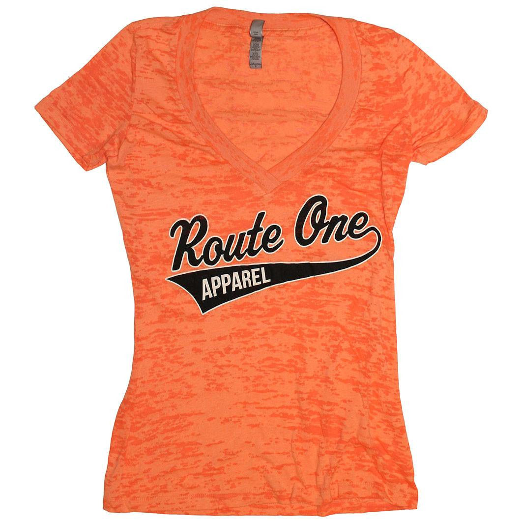 Route One Apparel Baseball Team Spirit (Orange) / Ladies Burnout V-Neck Shirt - Route One Apparel
