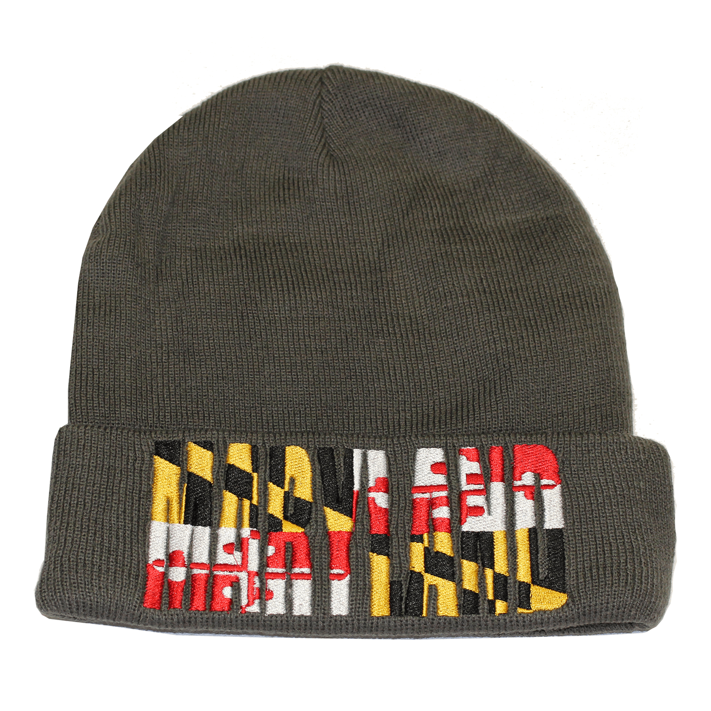 Maryland Flag Embroidered (Grey) / Knit Beanie Cap - Route One Apparel