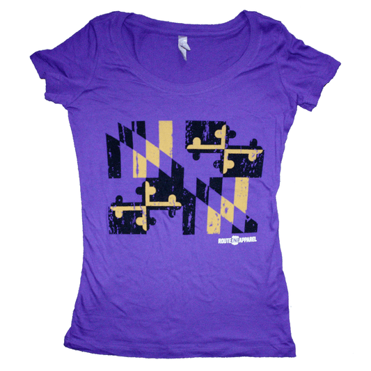 Baltimore Purple & Gold Maryland Flag / Ladies Scoop Neck Shirt - Route One Apparel