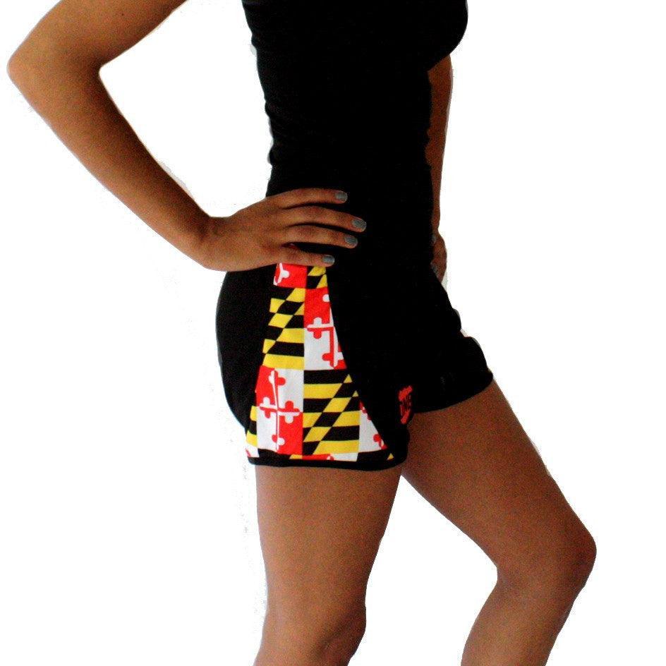 Maryland Flag Sides (Black) / Running Shorts (Women) - Route One Apparel