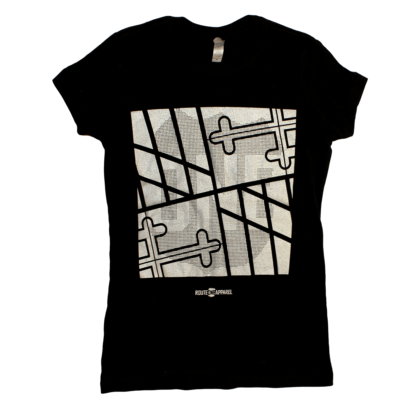 Sideways Maryland Flag Square (Chrome on Black) / Ladies Shirt - Route One Apparel