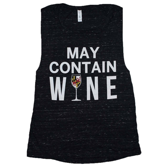 May Contain Maryland Wine (Black Marble) / Ladies Flowy Scoop Muscle Tank - Route One Apparel
