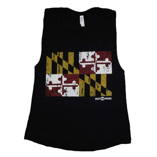 Maryland Flag (Black) / Ladies Flowy Scoop Muscle Tank - Route One Apparel