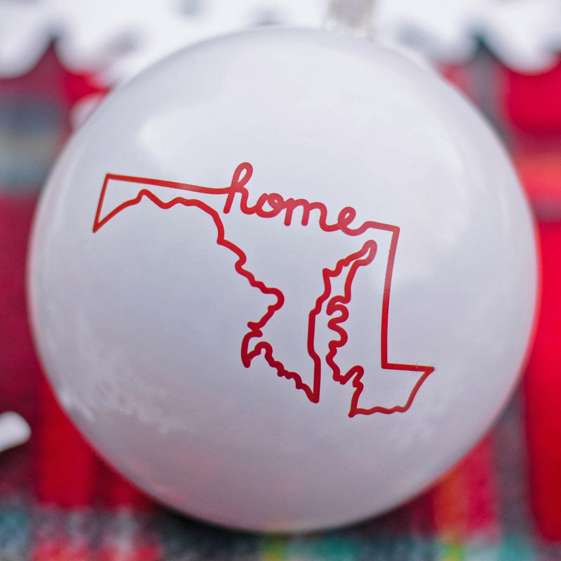 Maryland Home (White) / Tin Ball Ornament - Route One Apparel