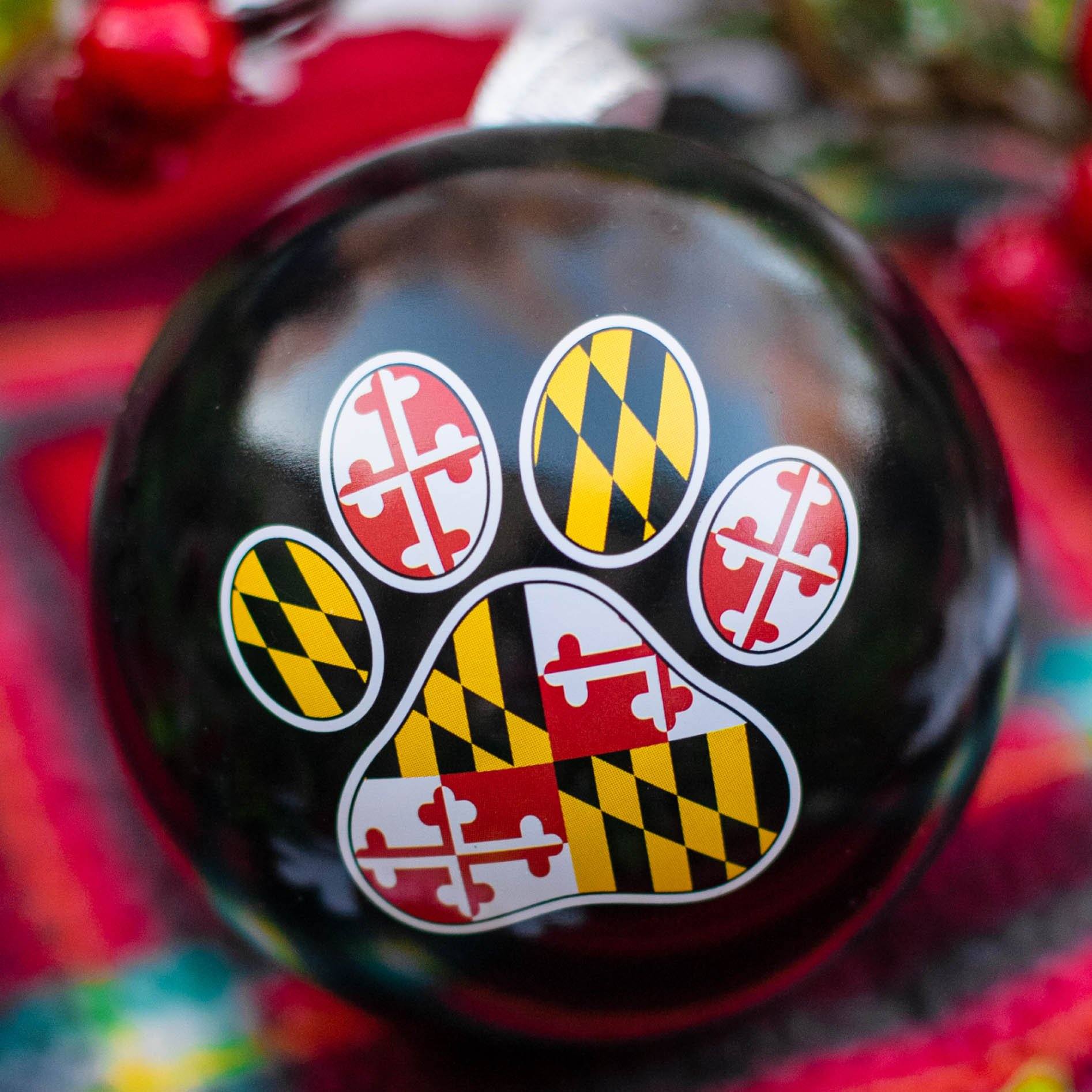 Maryland Paw Print (Black) / Tin Ball Ornament - Route One Apparel