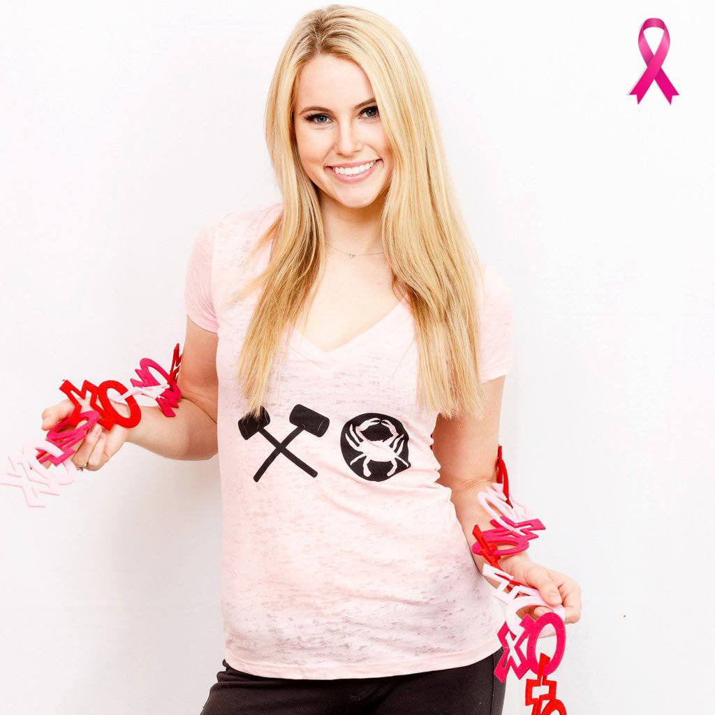 Crabby XO (Pink) / Ladies Deep V-Neck Shirt - Route One Apparel