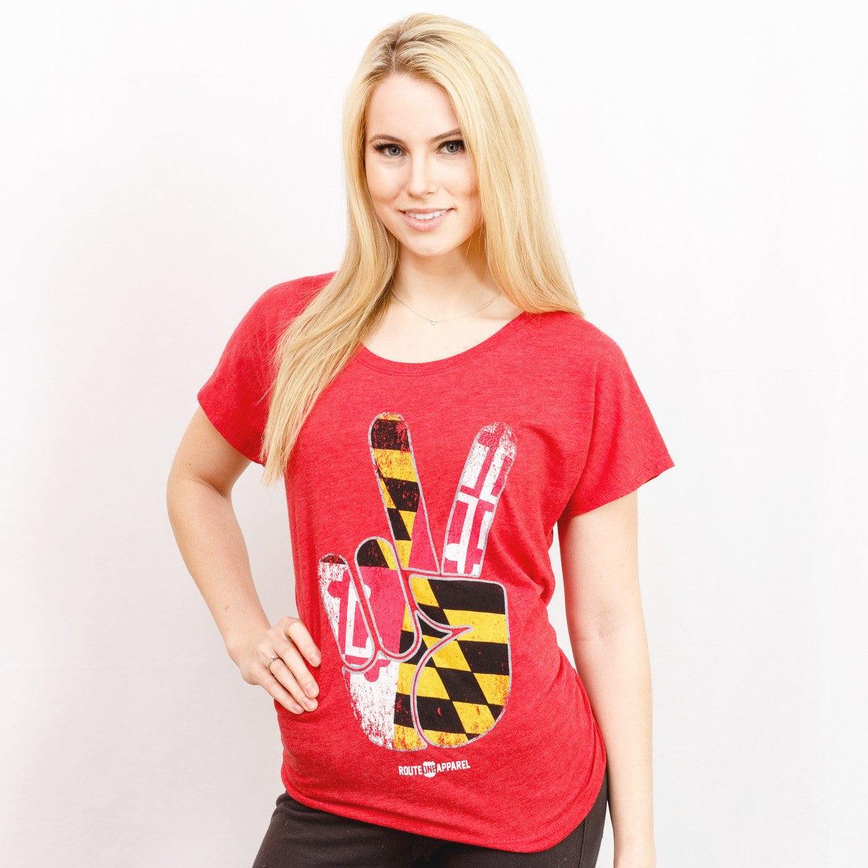 Maryland Peace (Red) / Ladies Dolman Shirt - Route One Apparel