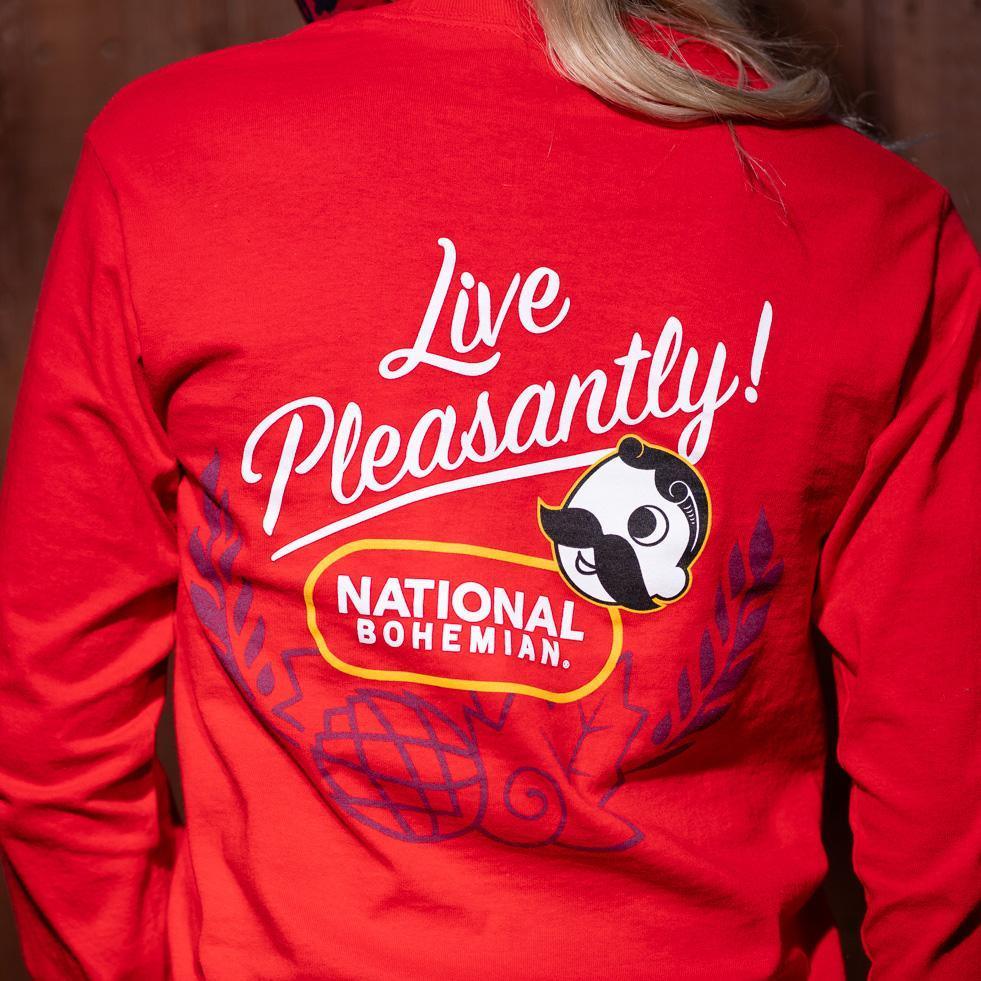 National Bohemian - Live Pleasantly Signature Can Sleeve (Red) / Long Sleeve Shirt - Route One Apparel