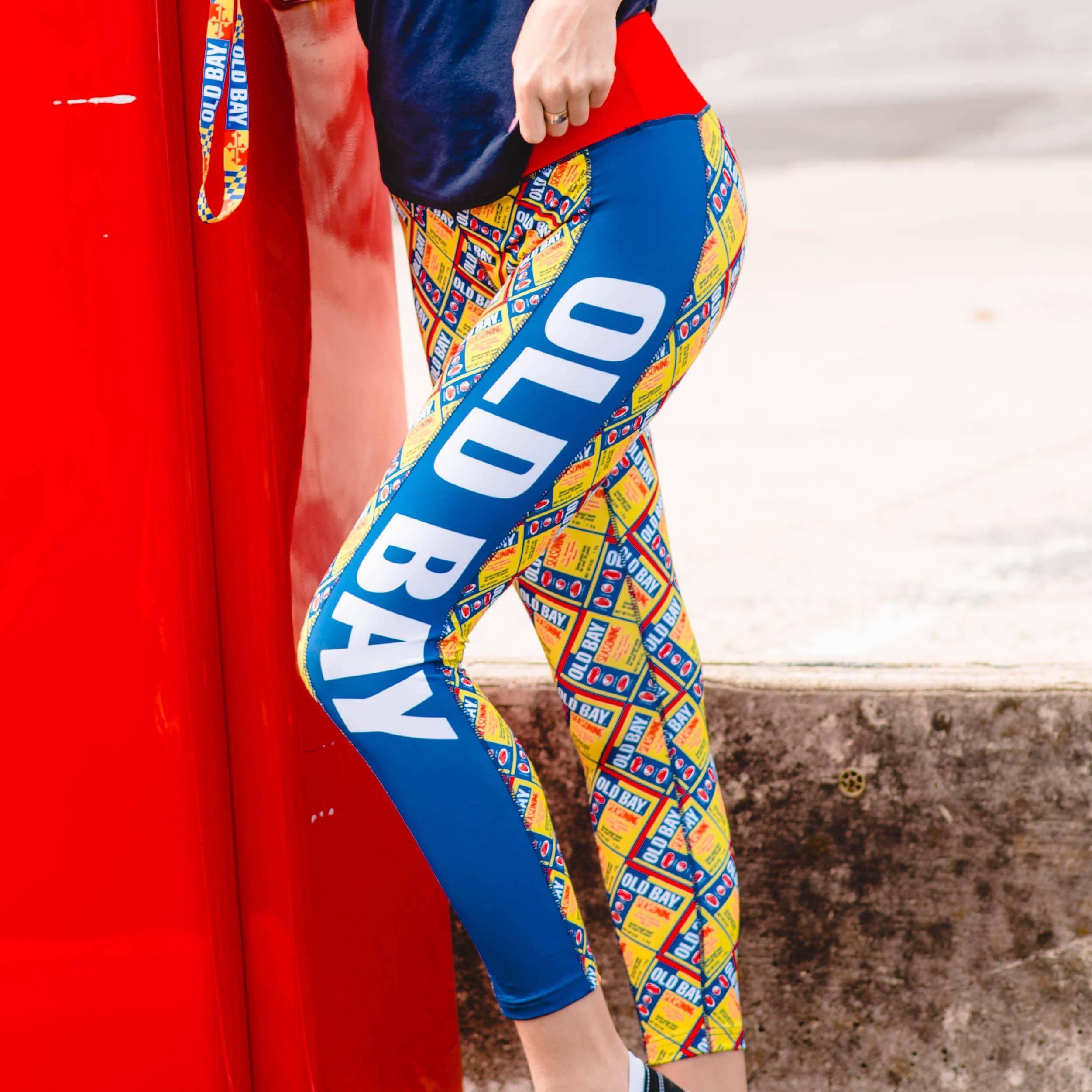 Flat Old Bay Can Pattern Half Side (Royal) / Workout Capris - Route One Apparel