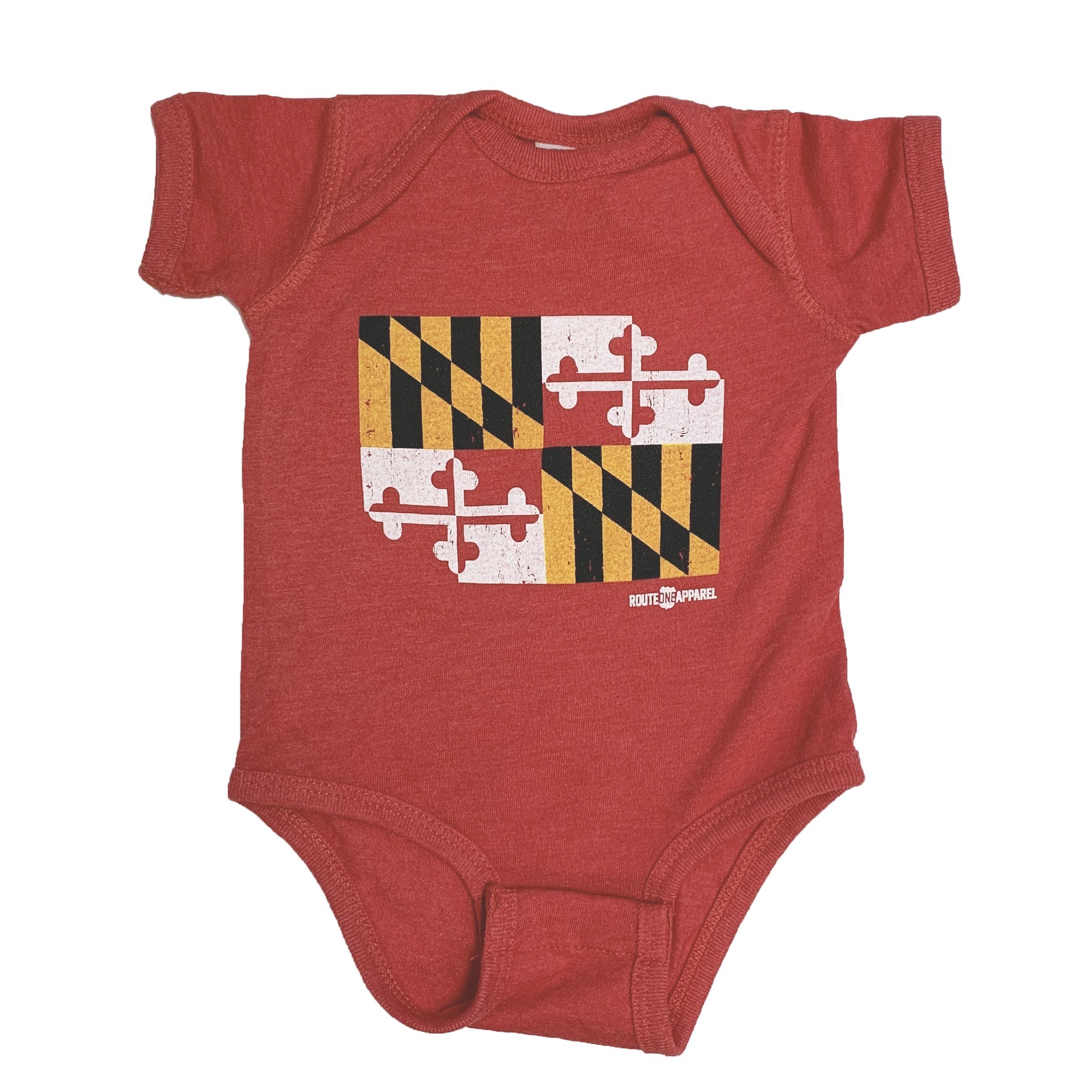 Maryland Flag (Vintage Red) / Baby Onesie - Route One Apparel