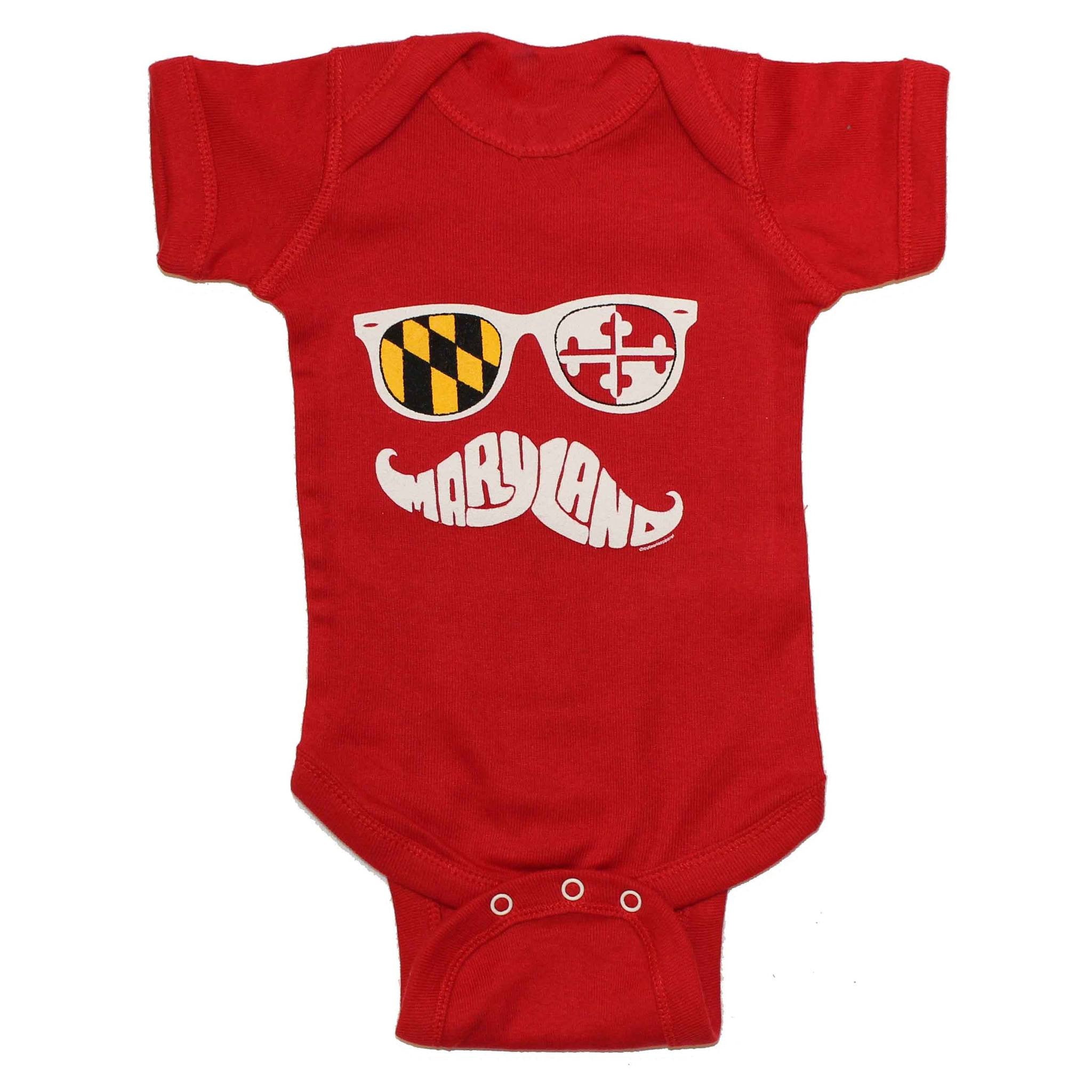 Maryland Mustache (Red) / Baby Onesie - Route One Apparel