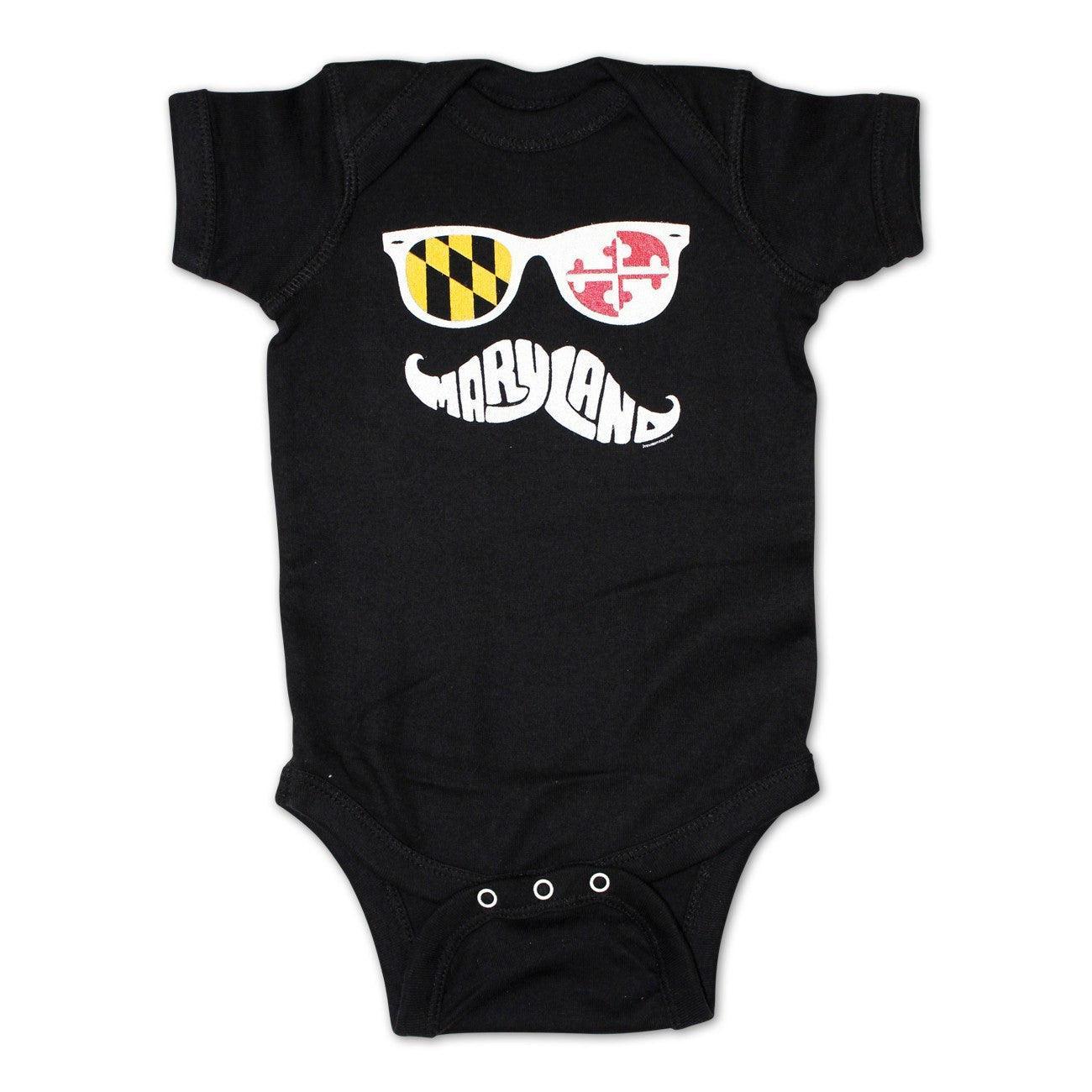 Maryland Mustache (Black) / Baby Onesie - Route One Apparel