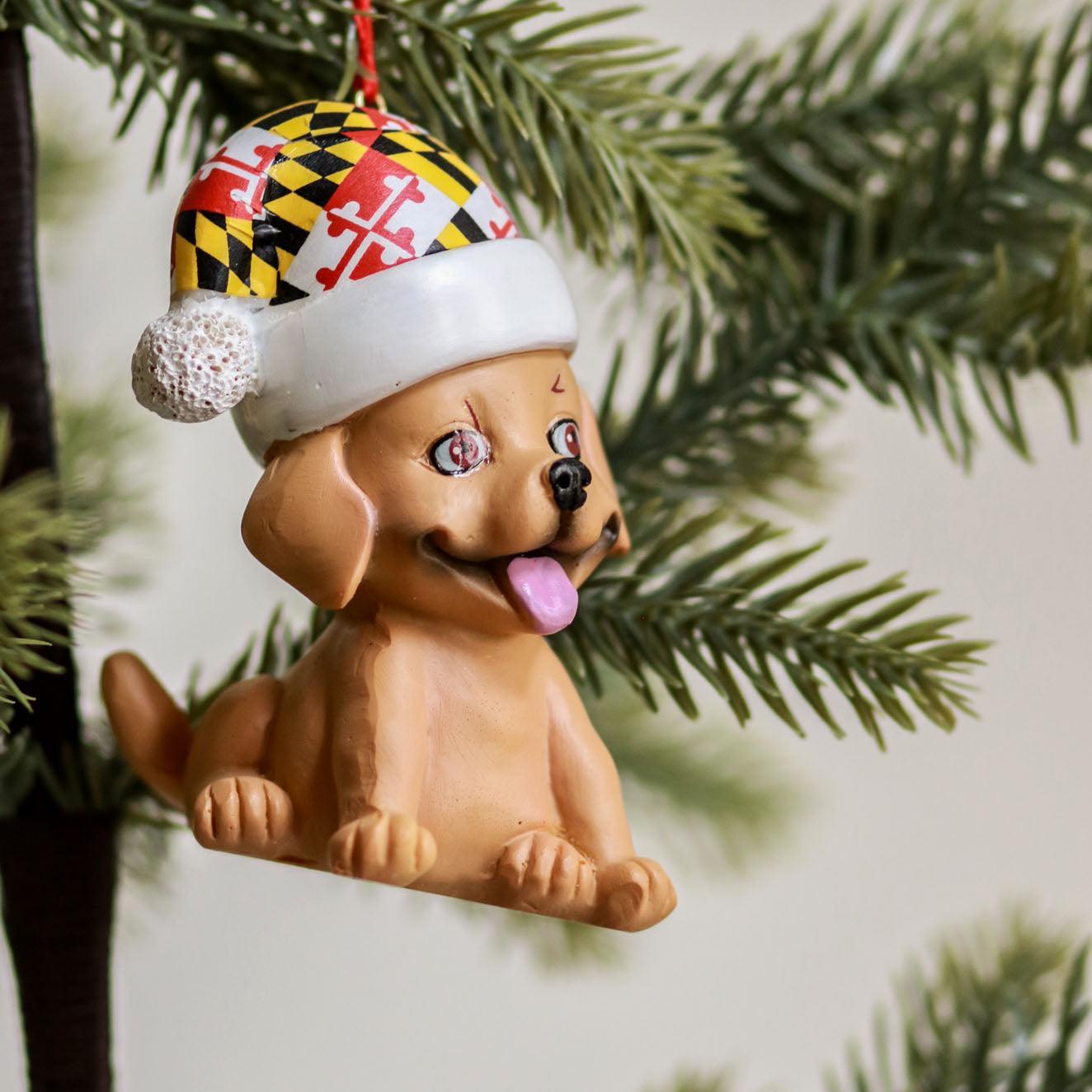 Yellow Lab with Maryland Santa Hat / 3-D Ornament - Route One Apparel