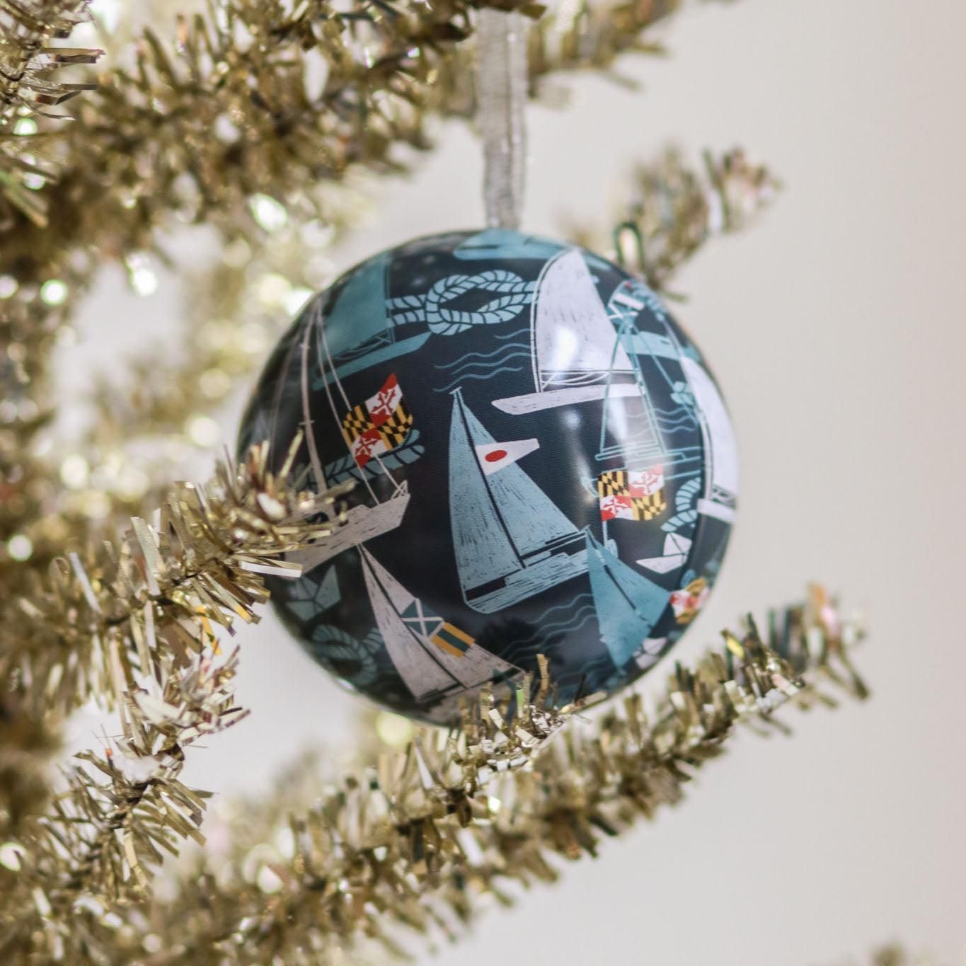 Sail Boat Seaborn Marylander  / Tin Ball Ornament - Route One Apparel