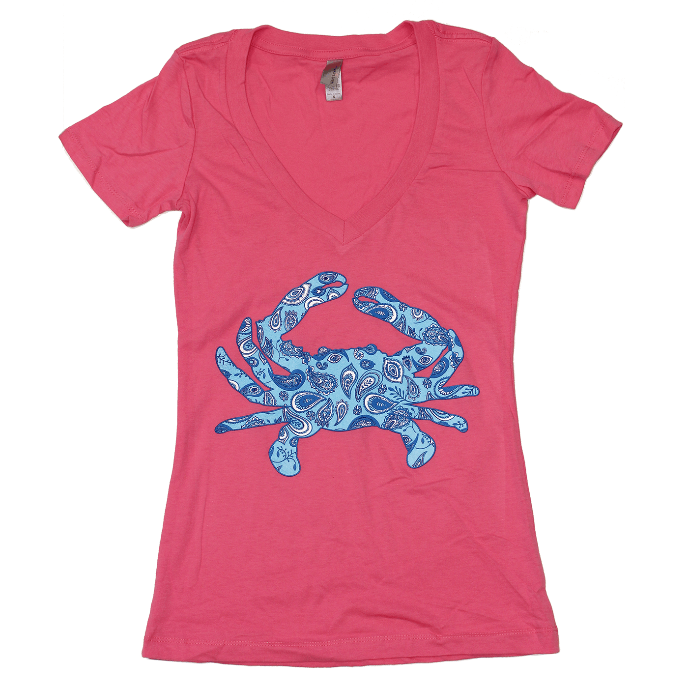 Paisley Crab (Hot Pink) / Ladies V-Neck Shirt - Route One Apparel