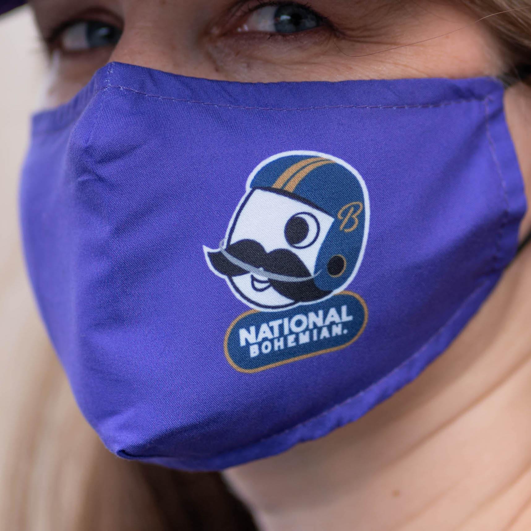 Side Natty Boh Football Player Logo (Purple) / Face Mask - Route One Apparel