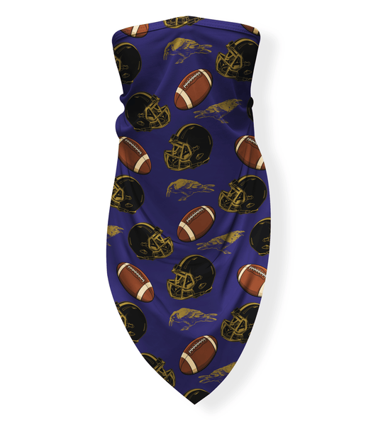 Helmet, Football, and Raven Pattern (Purple) / Neck Gaiter with Ear Loops - Route One Apparel