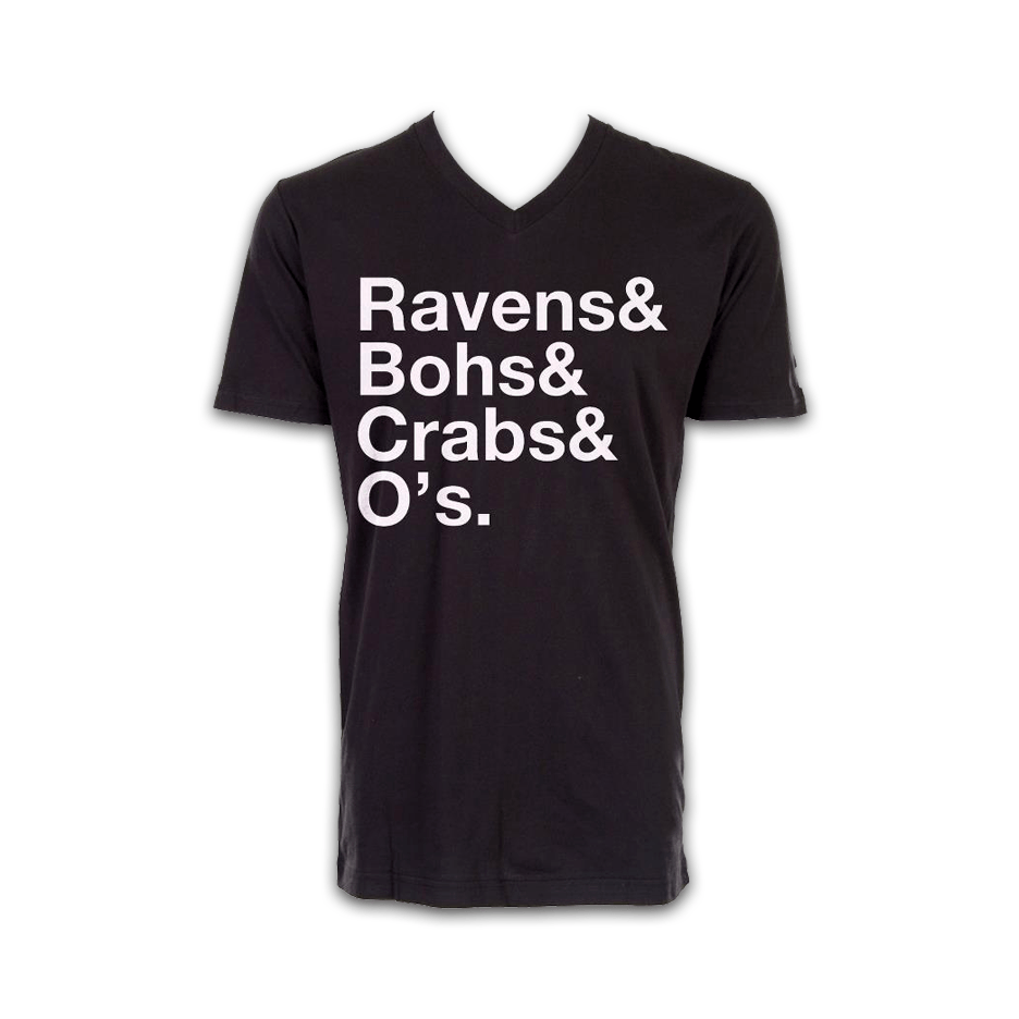 Ravens & Bohs & Crabs & O's Helvetica / V-Neck Shirt - Route One Apparel
