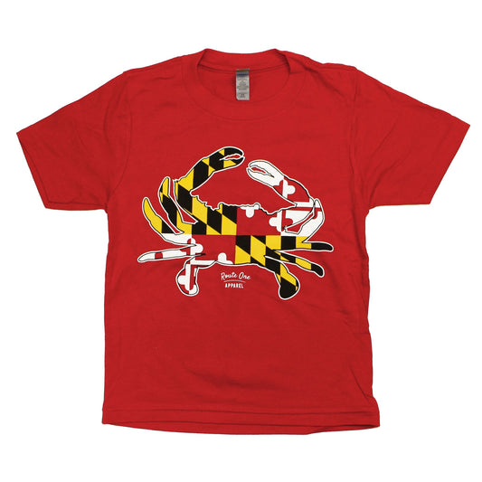 Maryland Full Flag Crab (Red) / *Youth* Shirt - Route One Apparel