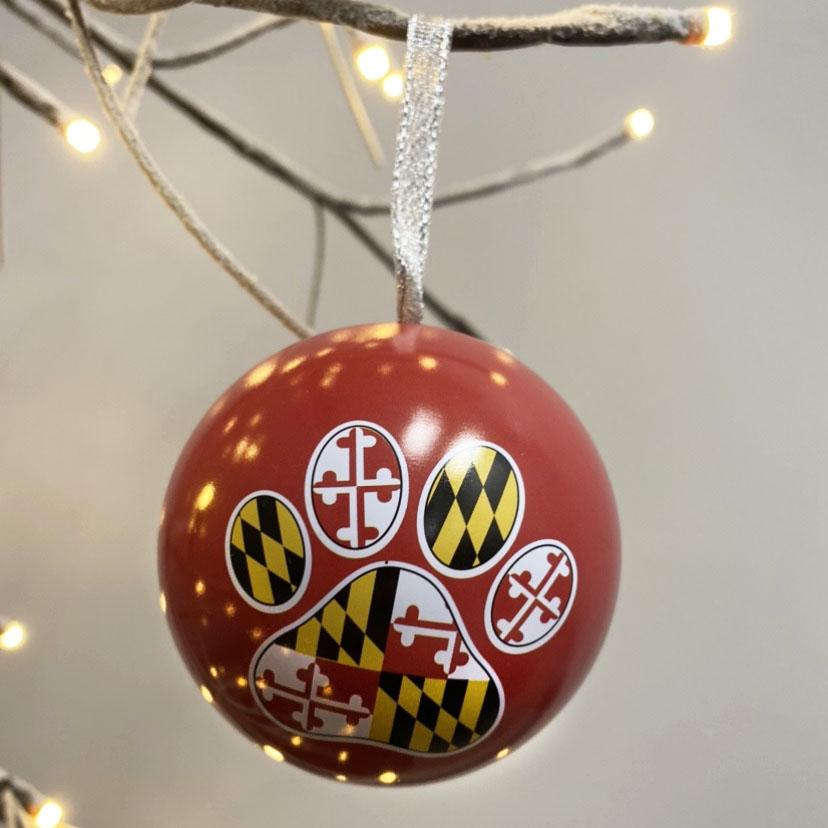 Maryland Paw Print (Red) / Tin Ball Ornament - Route One Apparel