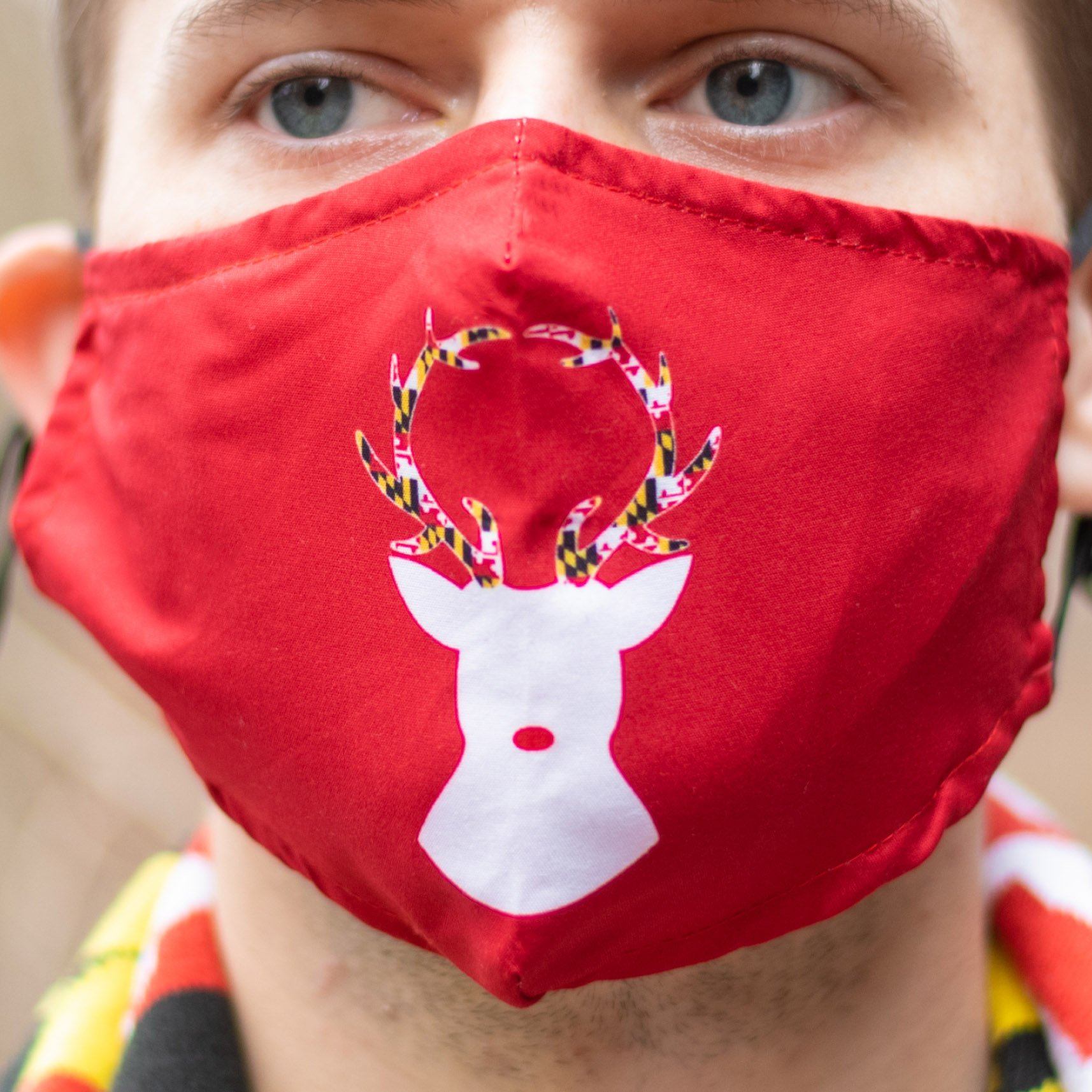 Reindeer with Maryland Flag Antlers (Red) / Face Mask - Route One Apparel