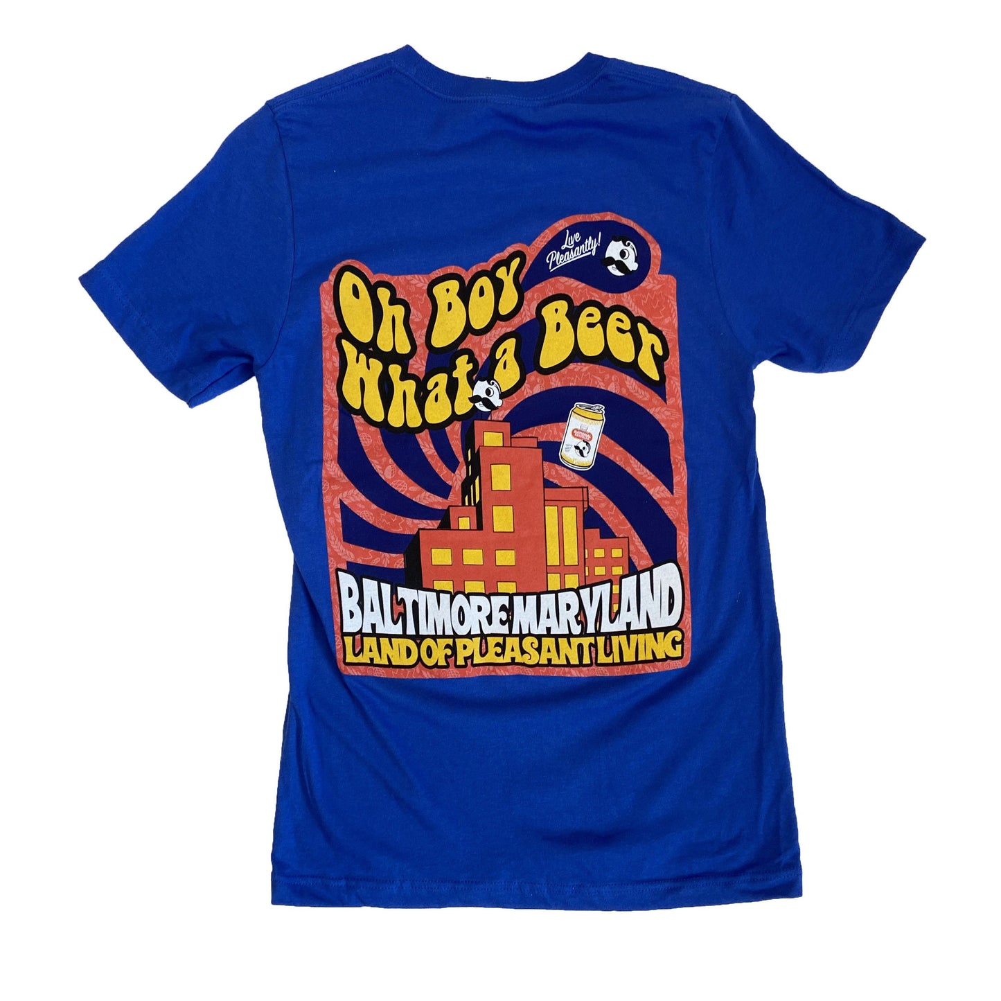 Oh Boy What a Beer - Land of Pleasant Living 70's Retro (Blue) / Shirt - Route One Apparel