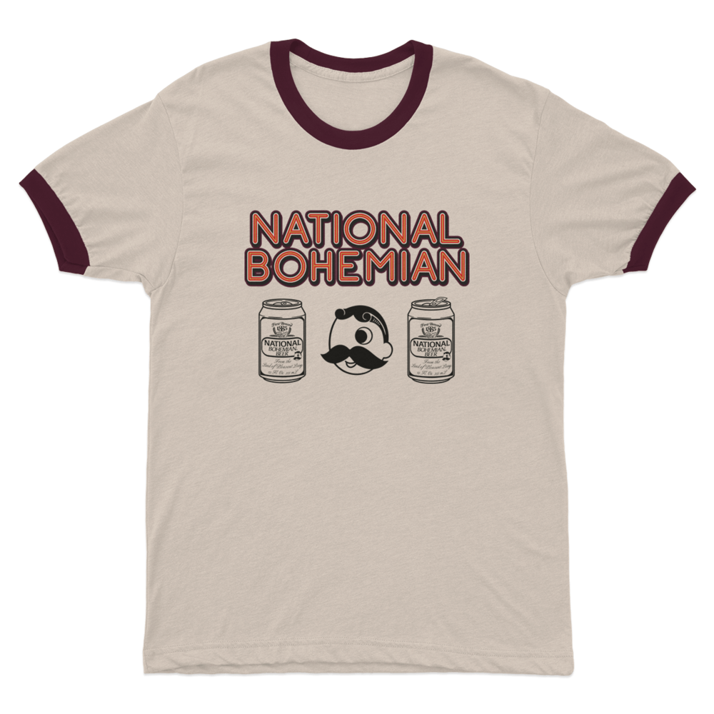 National Bohemian 70's Retro (Tan w/ Maroon) / Ringer Shirt - Route One Apparel