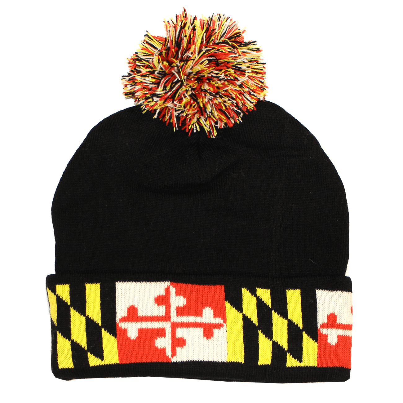 Maryland Flag (Black) / Knit Beanie Cap w/ Pom-Pom - Route One Apparel