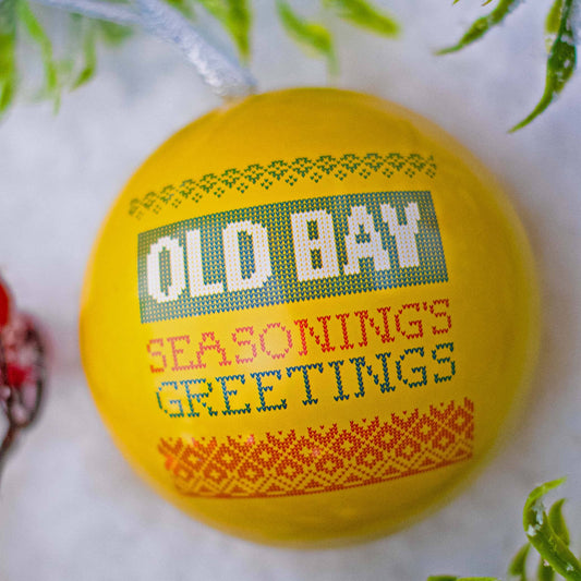 Seasoning's Greetings (Gold) / Tin Ball Ornament - Route One Apparel