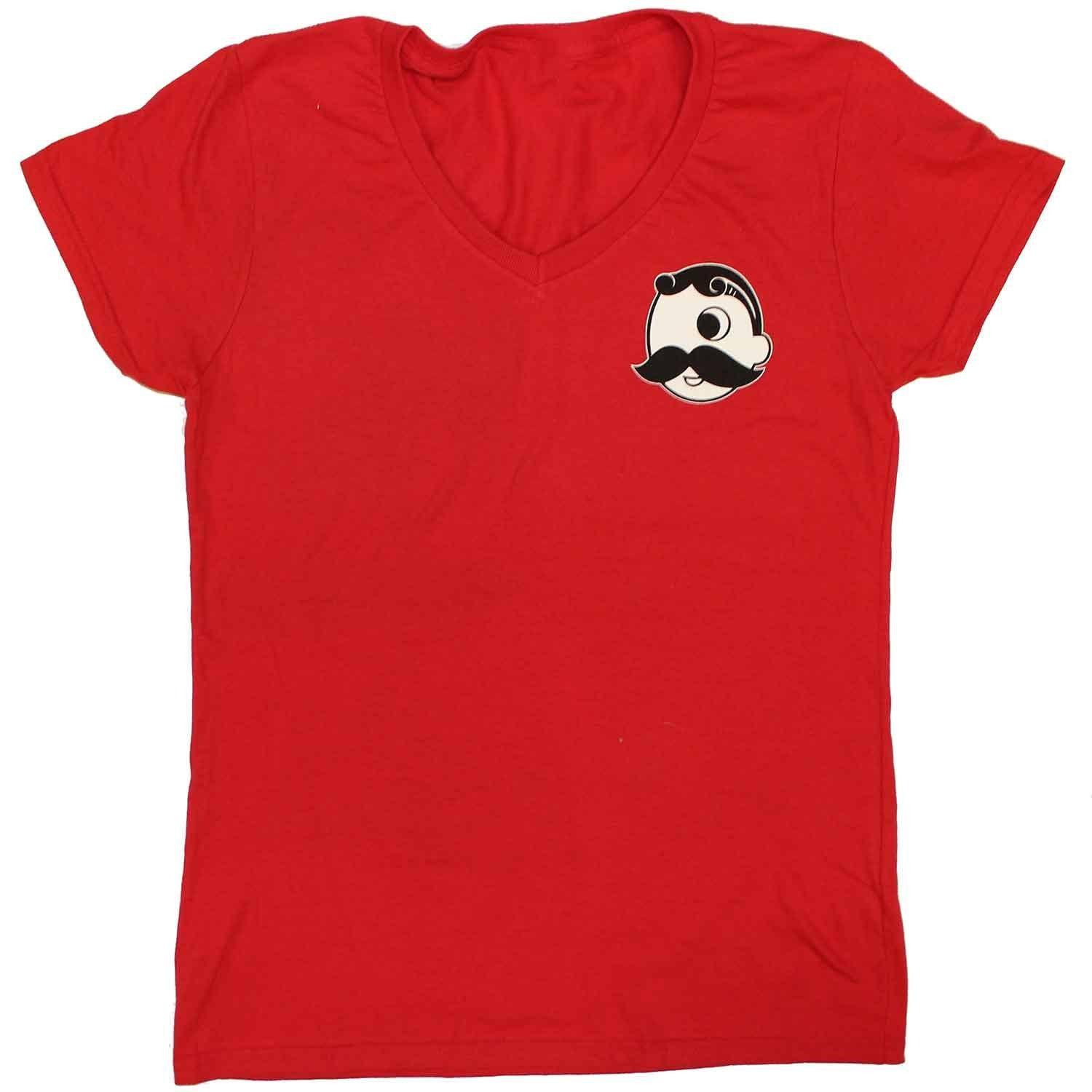 National Bohemian Logo w/ Calvert Stripes (Red) / Ladies V-Neck Shirt - Route One Apparel