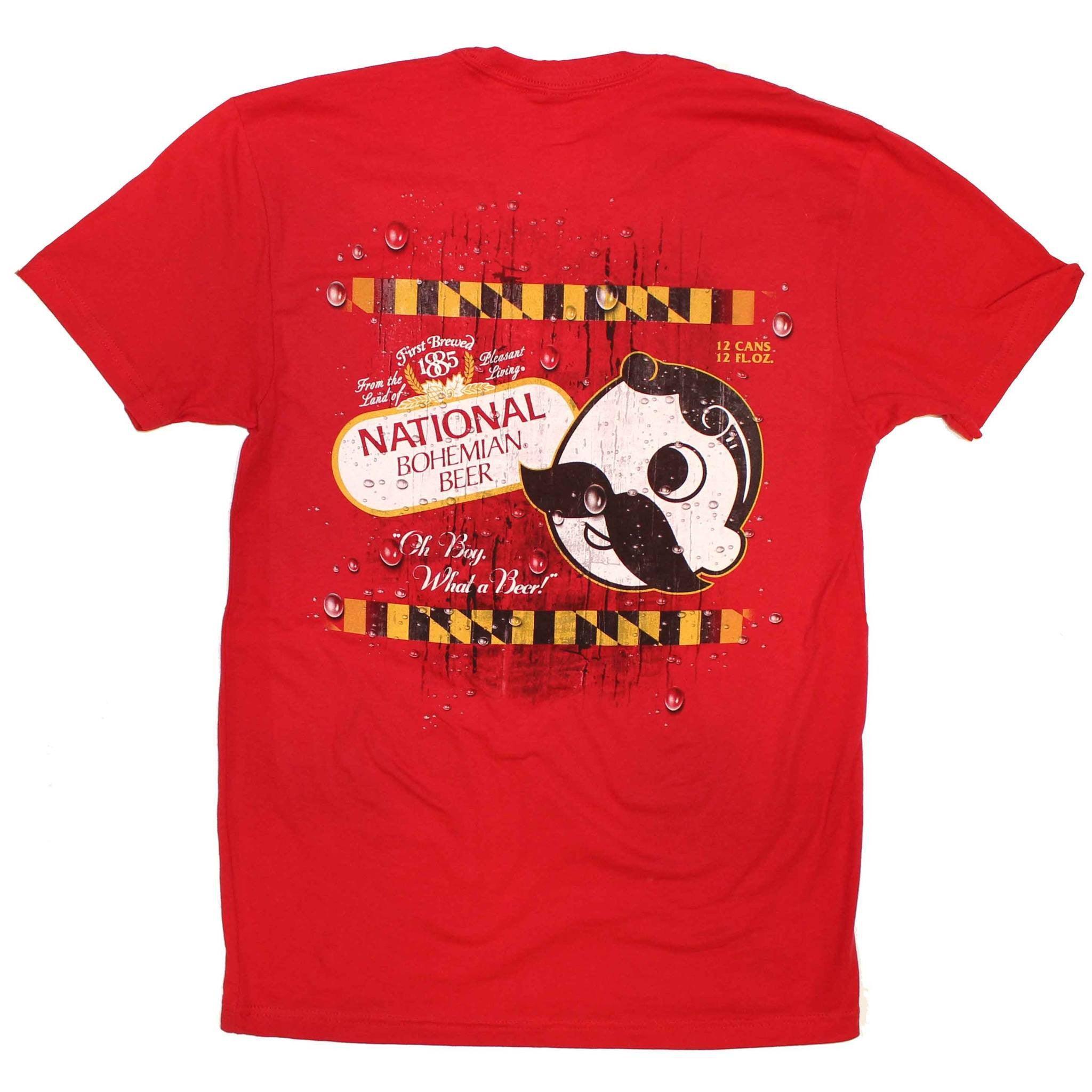 National Bohemian Logo w/ Calvert Stripes (Red) / Shirt - Route One Apparel