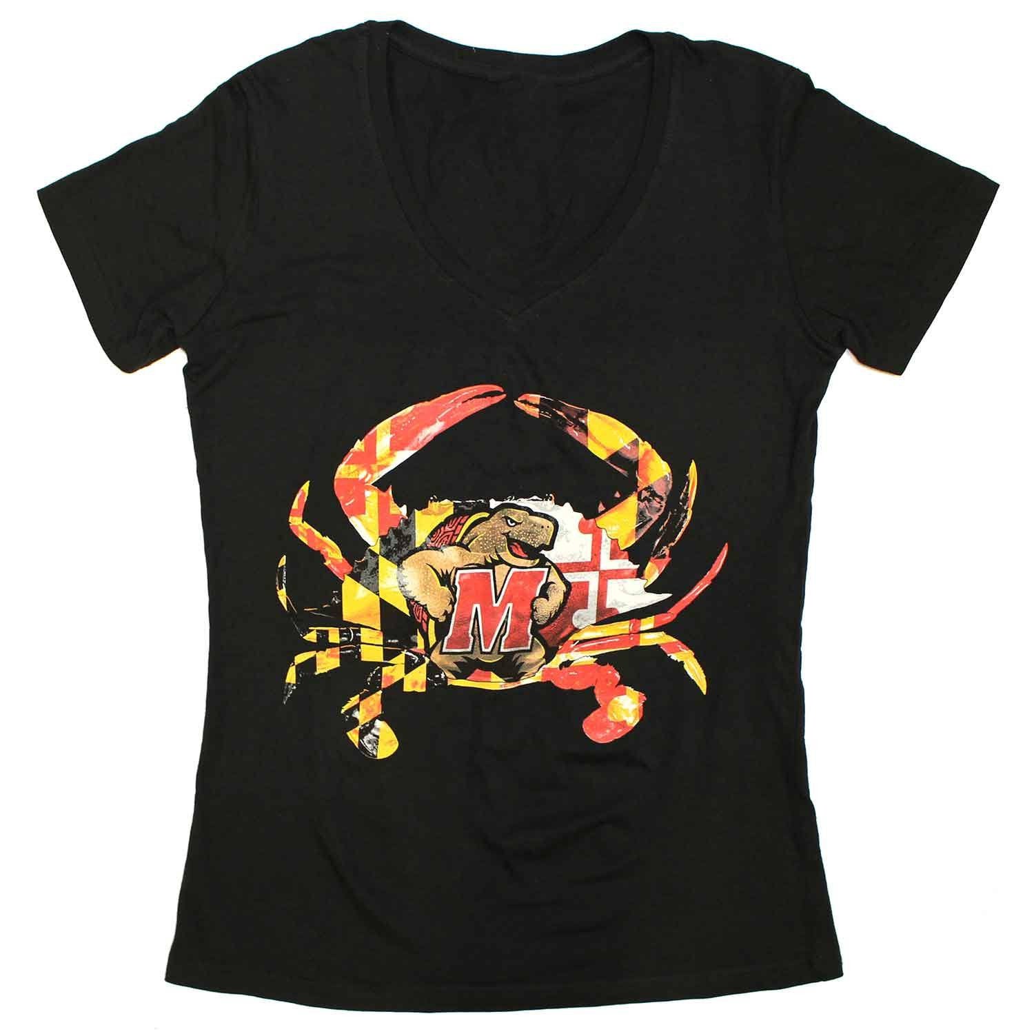 Maryland Terps Crab (Black) / Ladies V-Neck Shirt - Route One Apparel