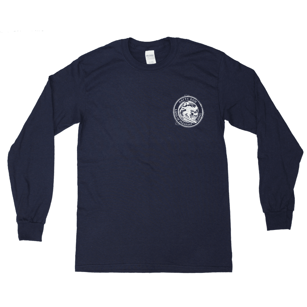 Natty Boh Surfer Dude Land of Pleasant Living (True Navy) / Long Sleeve Shirt - Route One Apparel