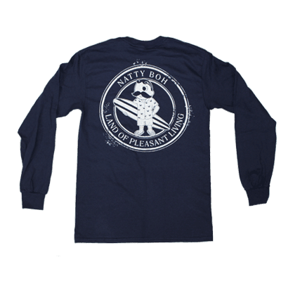 Natty Boh Surfer Dude Land of Pleasant Living (True Navy) / Long Sleeve Shirt - Route One Apparel