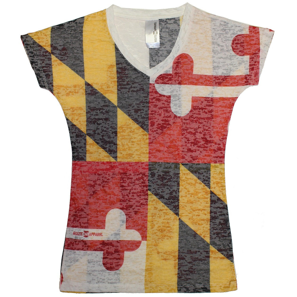 Maryland Flag Fitted Burnout *Vintage* / Ladies V-Neck Shirt - Route One Apparel