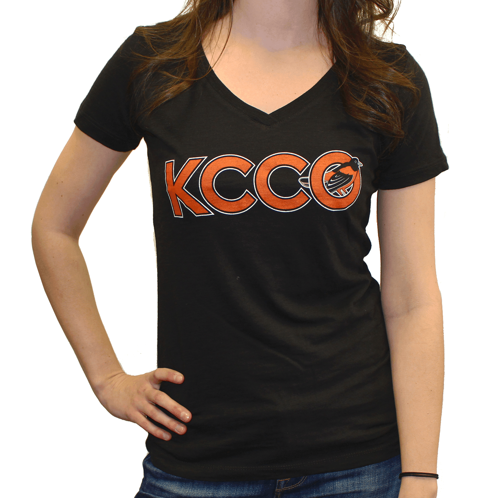 KCCO Baltimore Baseball Bird (Black) / Ladies V-Neck Shirt - Route One Apparel