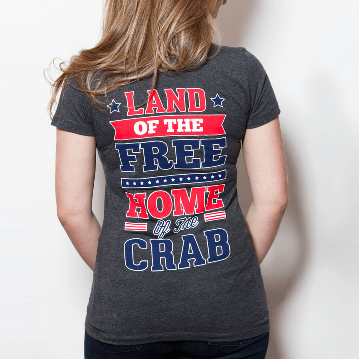 Land of the Free Home of the Crab (Charcoal Grey) / Ladies Shirt - Route One Apparel