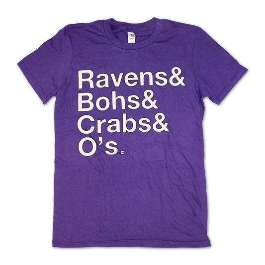 Ravens & Bohs & Crabs & O's Helvetica (Purple) / Shirt - Route One Apparel