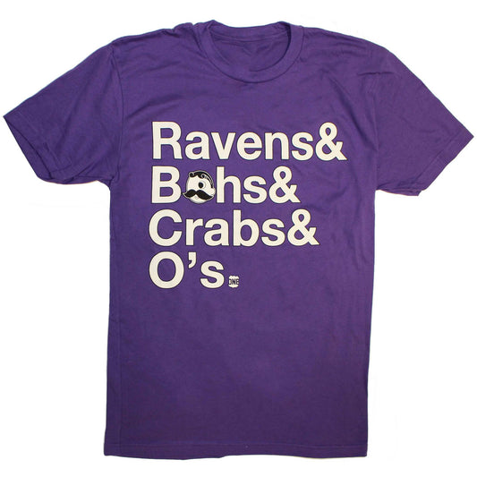 Ravens & Bohs & Crabs & O's Helvetica *With Natty Boh Logo* (Purple) / Shirt - Route One Apparel
