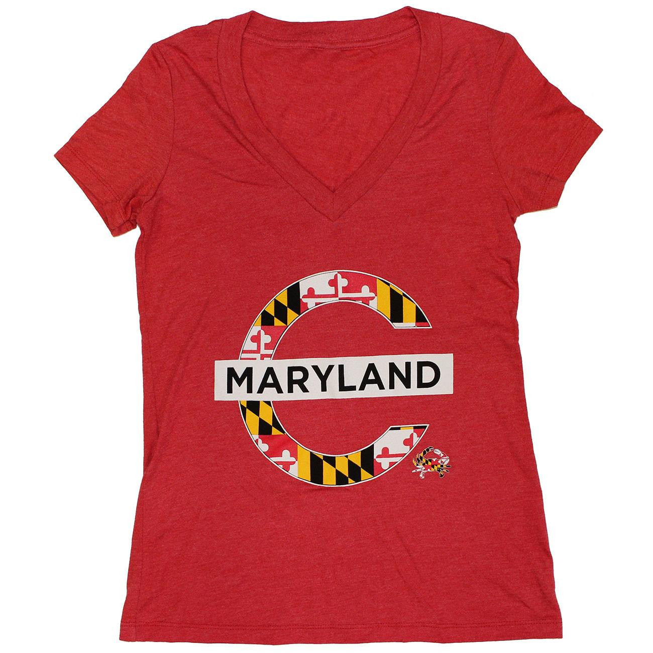 Mind The Gap Maryland (Red) / Ladies V-Neck Shirt - Route One Apparel