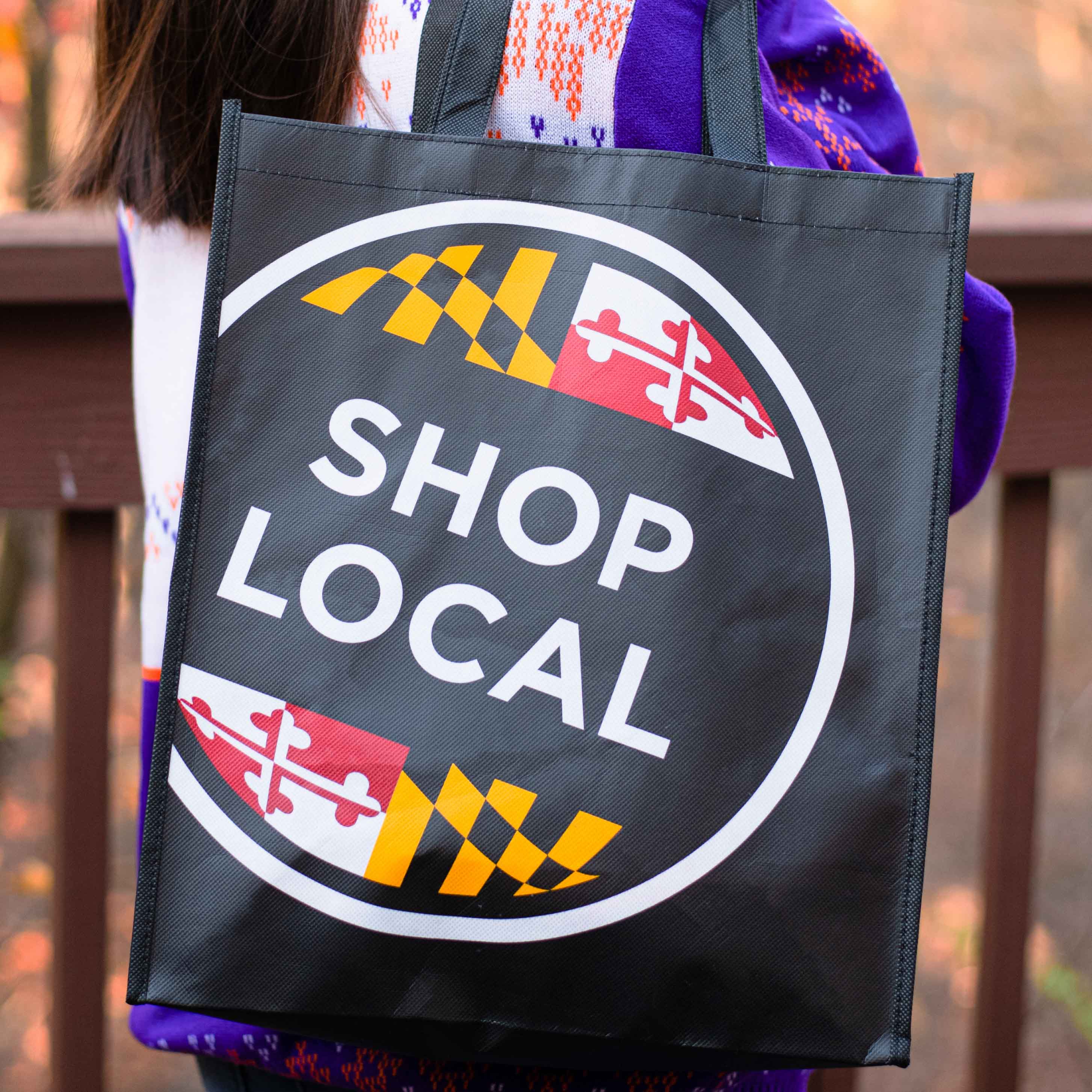 Shop Local - Shop Small Maryland (Black) / Reusable Shopping Bag - Route One Apparel